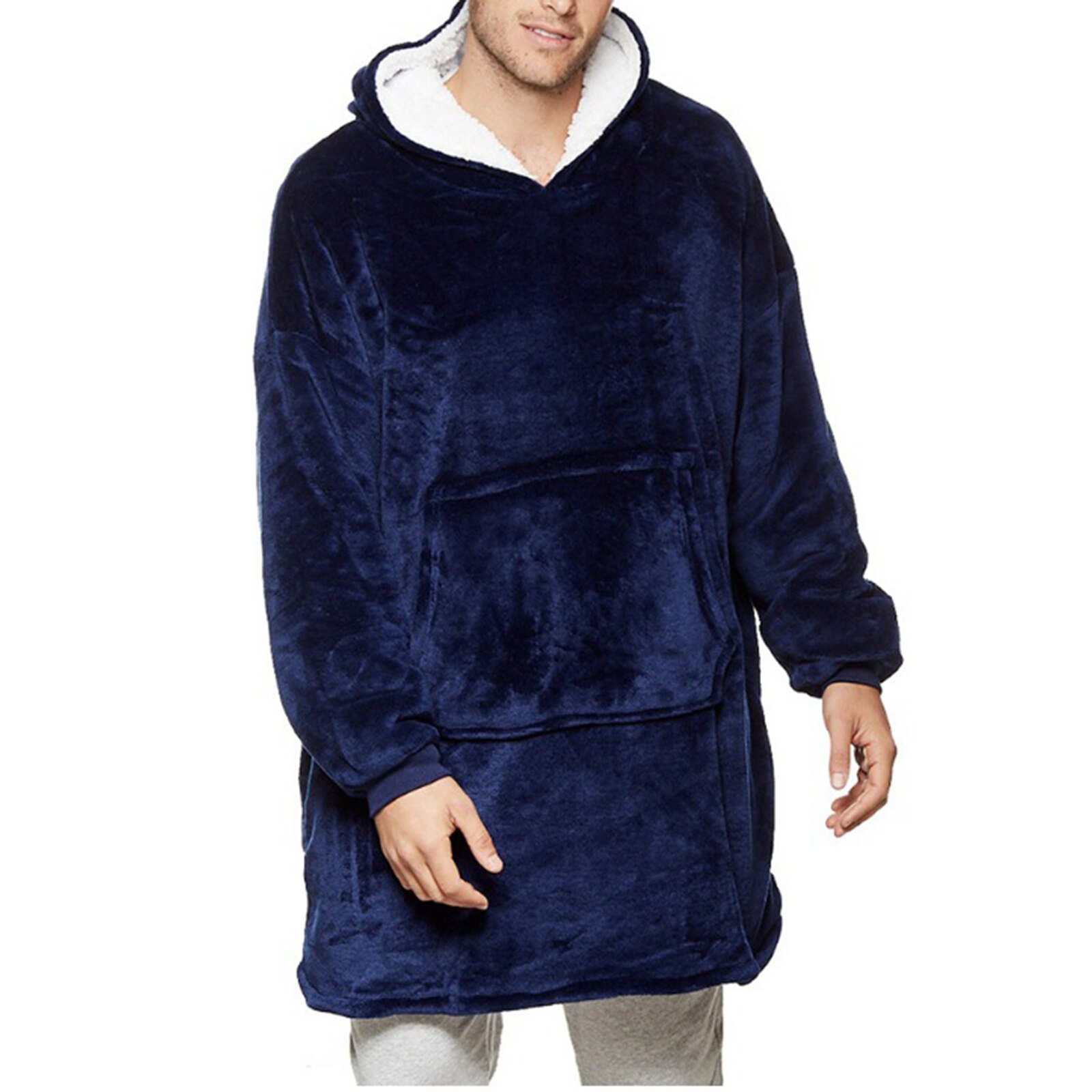 Winter Thermische Sweatshirt Lange Loungewear Super Zachte Hoodie Nachtkleding Wearable Fleece Deken Badjas Voor Vrouwen Mannen Junior: Blauw