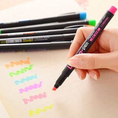 6 stk / lot lumina penne highlighter til papir kopi fax diy tegning tusch pen kunst papirvarer kontor materiale skoleartikler