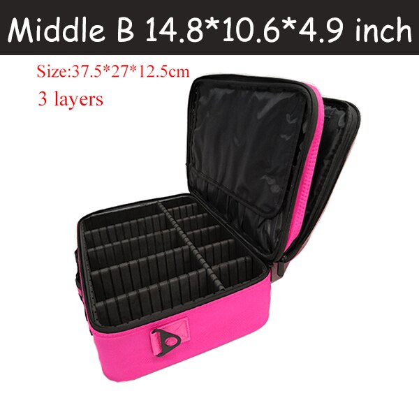 Cosmetic Bag Travel Makeup Organizer Cosmetics Pouch Bags Make Up Bags Cosmetic Makeup Bag: Pink M 3 layers B