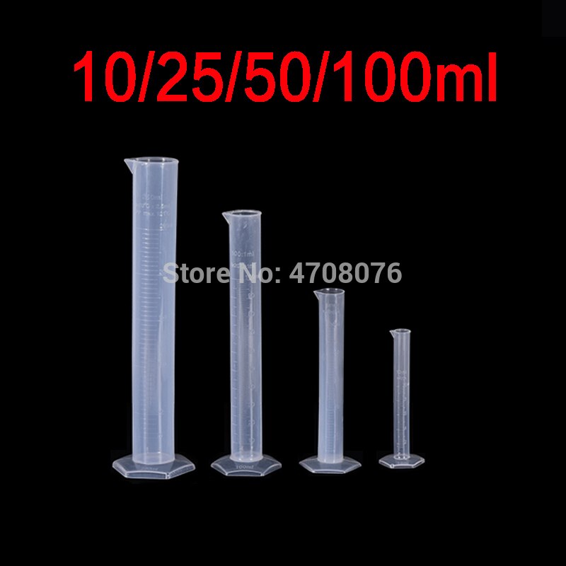 Cilindro graduado 10,25, 50.100 ml 4 unids/set PP con herramienta de medición de laboratorio de plástico de de escala transparente para ensayos químicos