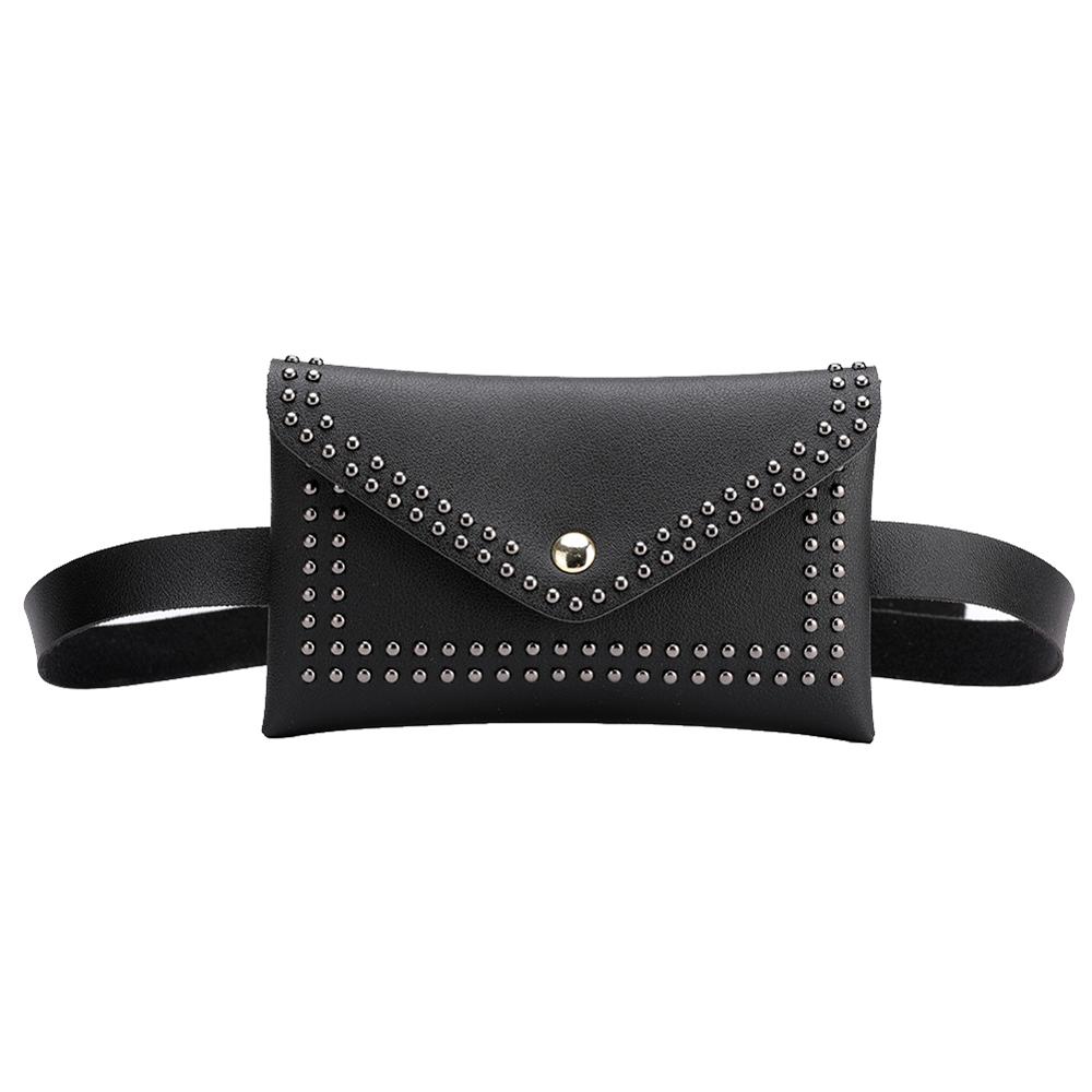 Punk Solid Color Rivet Shoulder Waist Bags Female Girls Fanny Belt Packs Women PU Leather Crossbody Casual Messenger Chest Bags