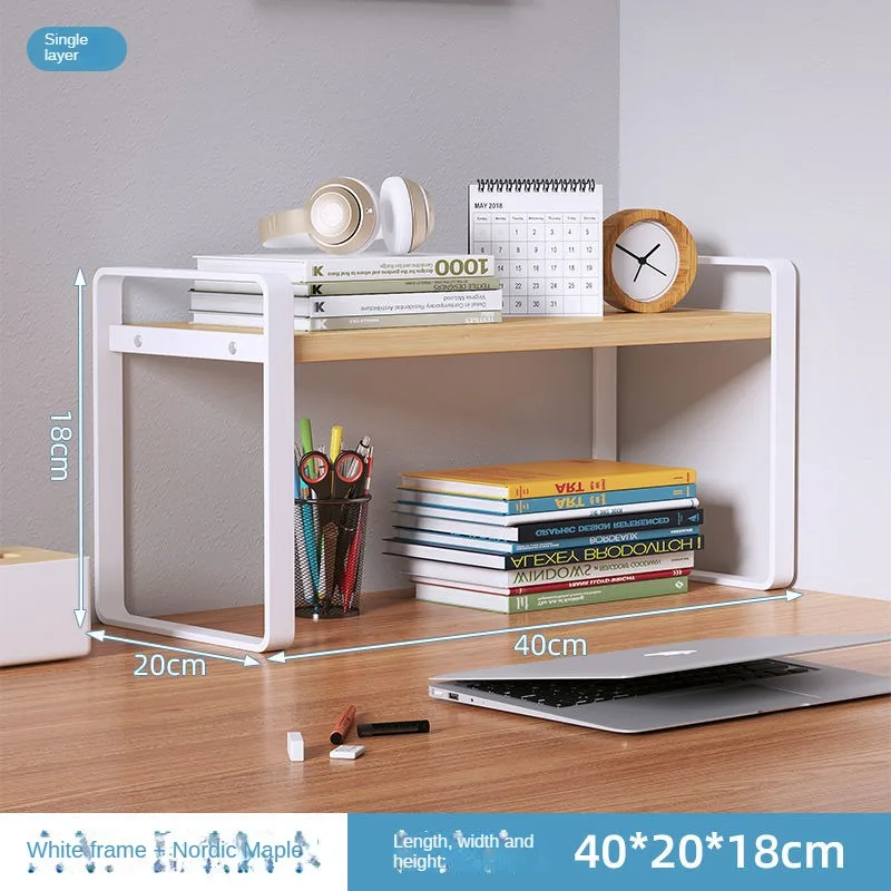 Shelf Desktop Storage Bookshelf Student Document Shelf Computer Racks Tiered Cabinet Office Accessories Stationery Holder: cream