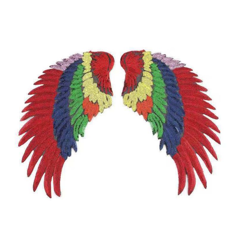 5 par błyszczące cekiny skrzydła anioła żelazko na plastry słodkie kolorowe piórka zdobienie robić szycia naszywka ubraniowa DIY wystrój: C-M