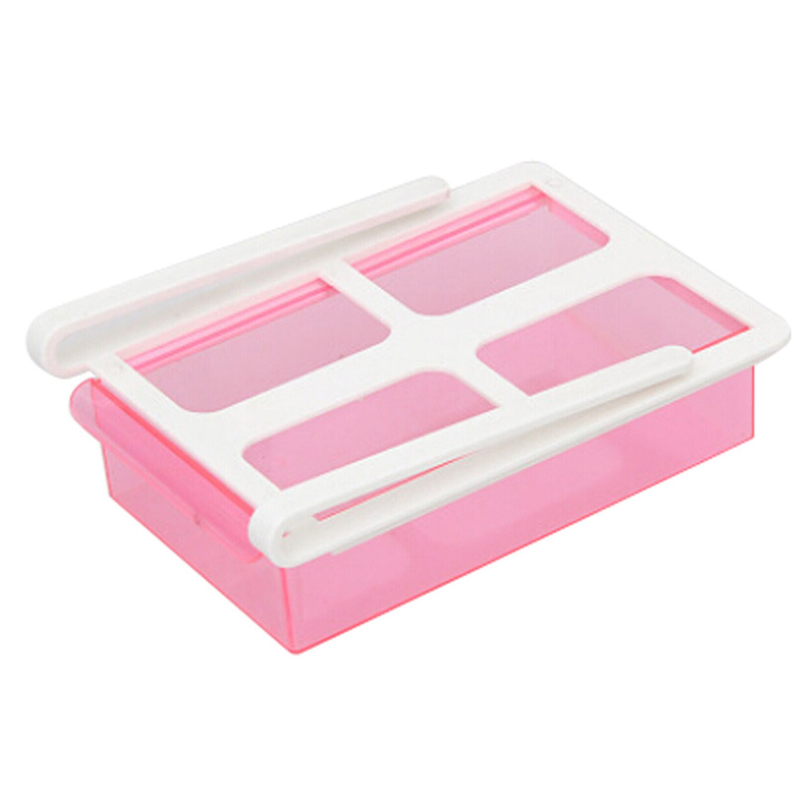 Slide Fridge Freezer Organizer Refrigerator Storage Tray with Lid Rack Reusable Shelf Drawer Organization Cutlery INTE99: Pink