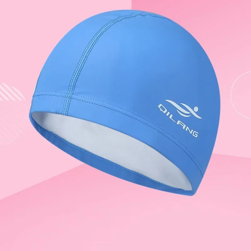 Swimming Caps Women Men Universal Long Hair Ear Protection Swim Caps PU Waterproof Letter Printed Swimming Cap Pool Accessories: Yellow