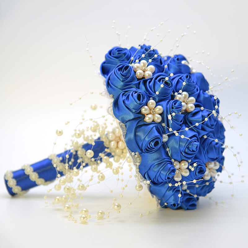 Kyunovia-ramo de flores rosas seda Borgoña, impresionante adorno de perlas para novia, dama de honor, boda: Blue