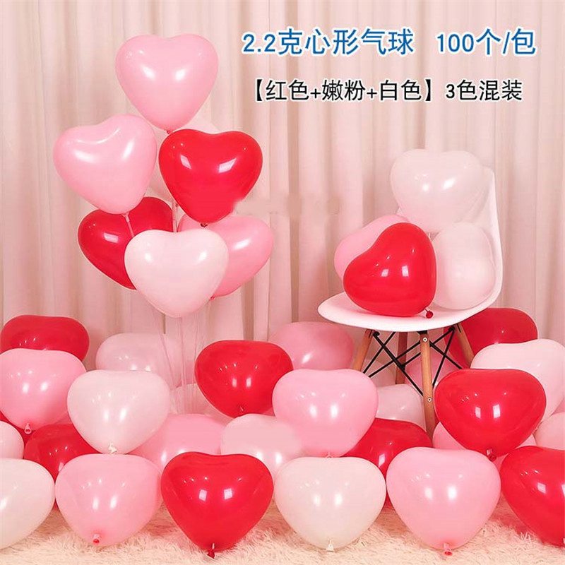 100 stk romantiske hjerteformede balloner bryllupsfest romantisk baloon fødselsdagsdekoration: Rød lyserød hvid