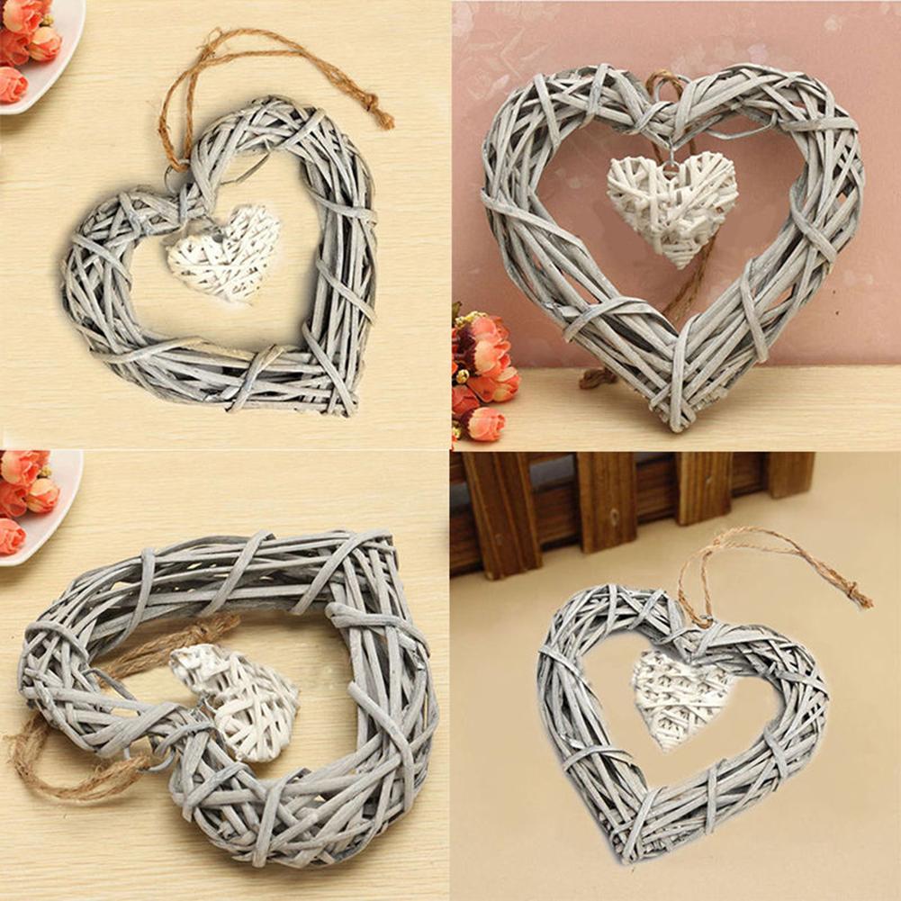Chic Wicker Hanging Hearts Gray White Artificial Wreaths DIY Heart Wicker for Wedding Birthday Party Wall Hanging Decoration