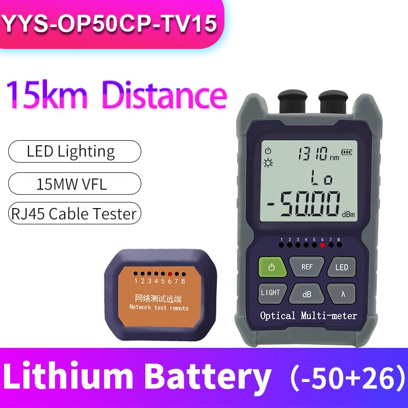 YOUYSI Mini 4 in 1 Optical Power Meter Visual Fault Locator Network Cable Test optical fiber tester 5km 15km 30KMVFL: YYS-OP50CP-TV15