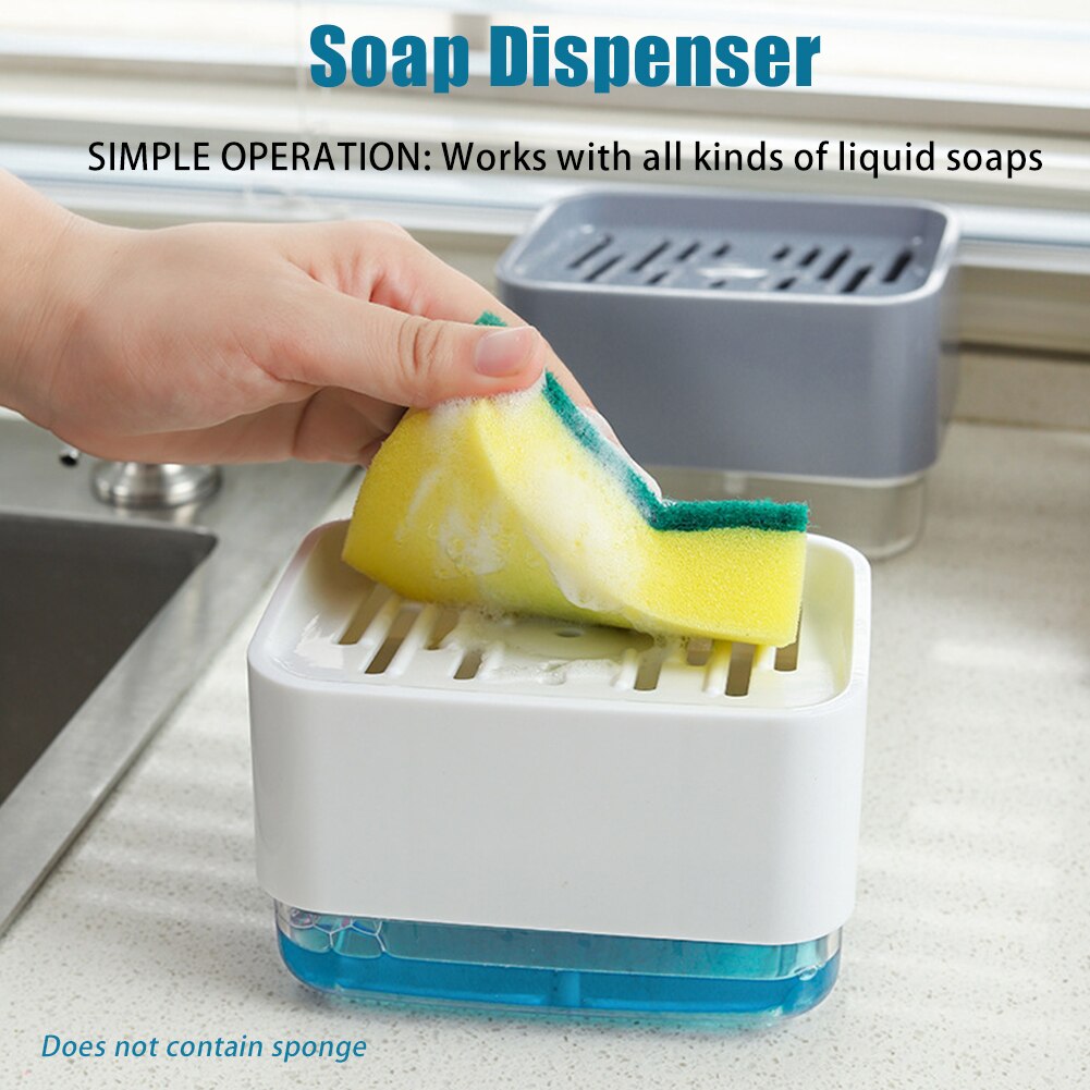 2 In 1 Dish Washing Hand Pump Manual Press Kitchen Sink Soap Dispenser Liquid Storage Detachable Countertop Tidy Sponge Holder