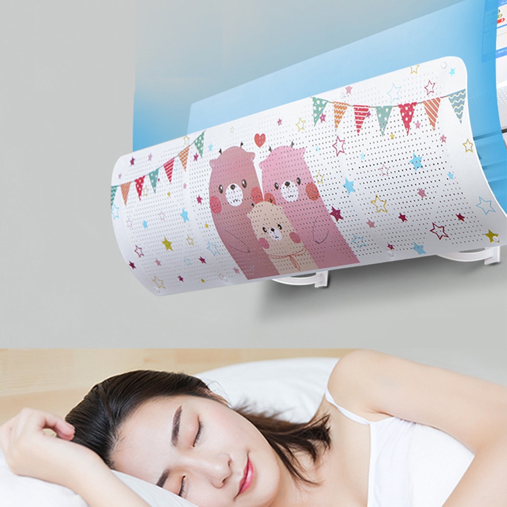 Osłona przeciwwiatrowa pokrywa klimatyzatora konstrukcja zawieszenia kreskówka drukowany bez wiercenia deflektor powietrzny bez paznokci użytkowanie w domu łatwa instalacja