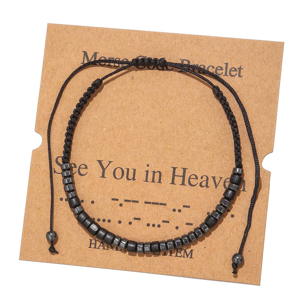 Morse Code Bracelet Black Iron Stone Beaded Hand-woven Card Couple Bracelet: See You In Heaven