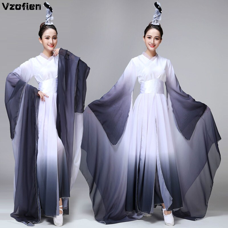 Costumes de danse folklorique classique à manches longues pour adultes, vêtements féeriques, manches d&#39;eau, spectacle Hanfu Yangko National antique
