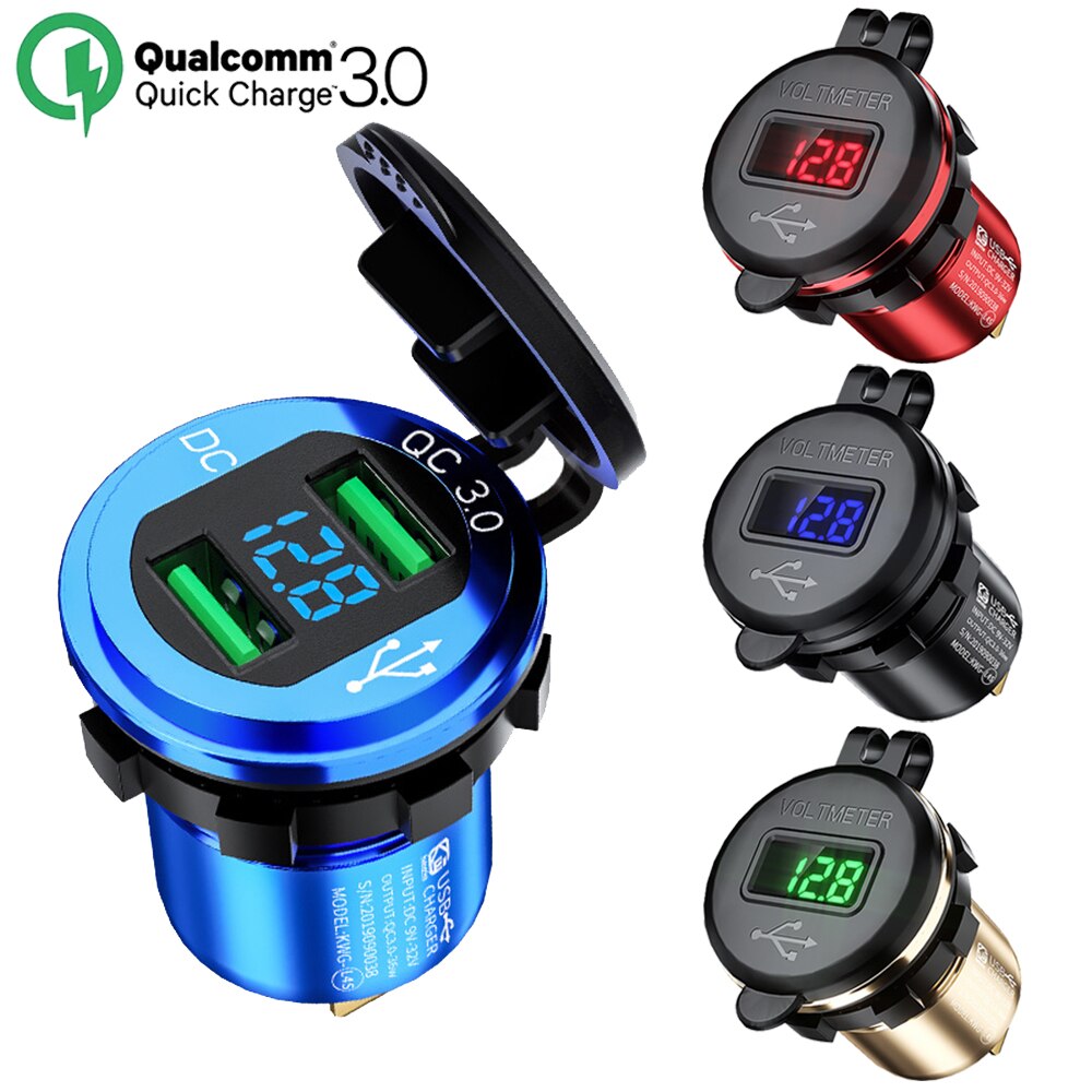 QC3.0 Quick Dual Usb Lader Led Display Snelle Chatge Voor Avt Motorfiets Auto Boot Waterdicht Snelle Mobiel Lading Socket Plug