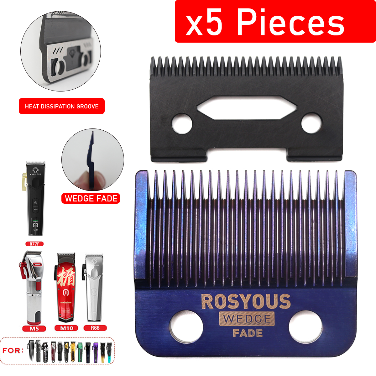 Wedge Fade Blades Vervanging Snijkop Tondeuse DLC Ultra Dunne Blade Trimmer voor Madeshow Kulilang M5(F) M10 R66 R77F: Bordeaux