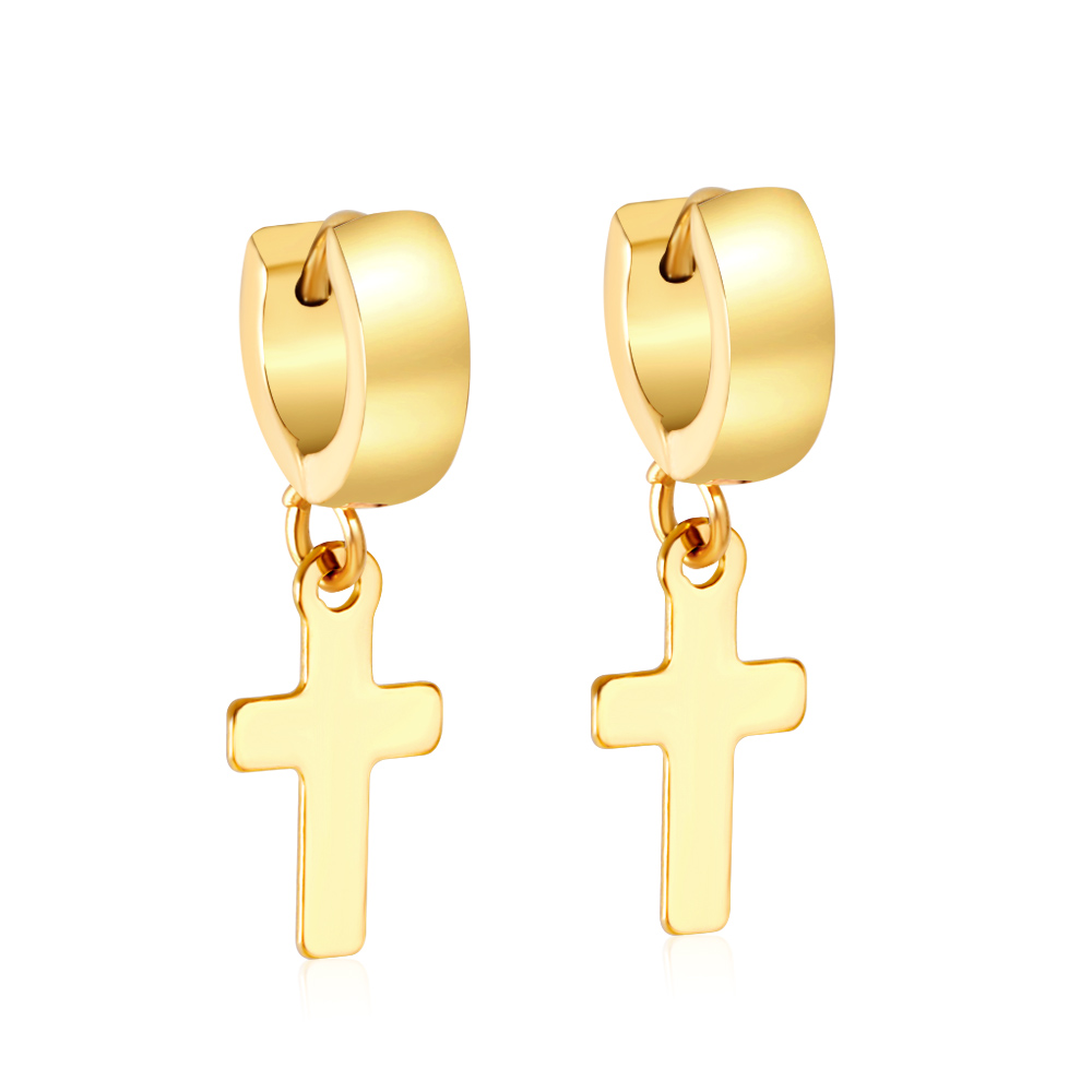 Pendientes góticos de lujo con colgante de cruz para hombre, aretes colgantes de gota, aro de acero inoxidable de Color plateado, joyería Punk para oreja, BFF: Color amarillo claro