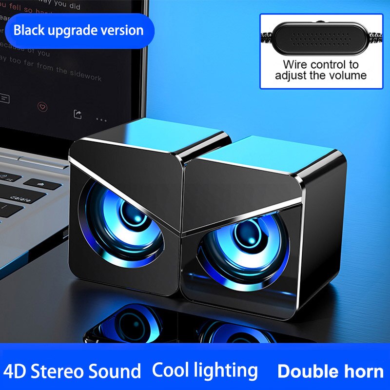 Mini Computer Speaker, Pc Speakers Voor Desktop Computer, Laptop Speaker Met 4D Stereo Geluid, Luid Volume, verbeterde Bas.: V116 Black Cable