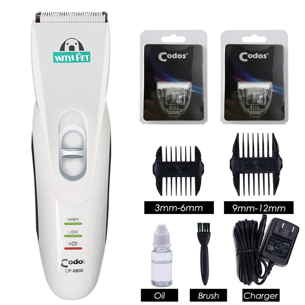 Professionele Codos CP6800 Huisdier Tondeuse Hond Haar Trimmer Voor Katten Honden Elektrische Haar Scheerapparaat Oplaadbare Dog Grooming Clipper: No Box 2pcs Blades