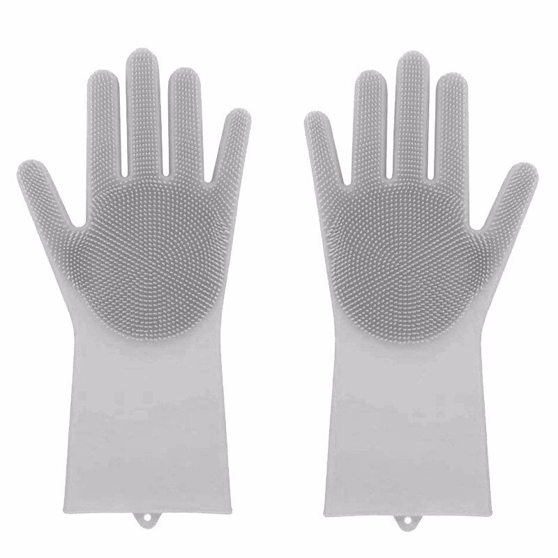 VOZRO, Guantes de goma mágicos de silicona para lavar platos, Guantes de látex para jardín, accesorios de cocina, cepillo para limpieza en el hogar: gray
