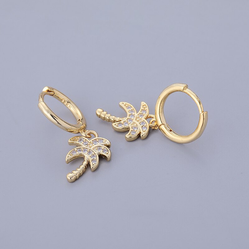 Anenjery prata cor pave zircon coqueiro argola brincos feminino ouro venda quente coreano jóias: Golden