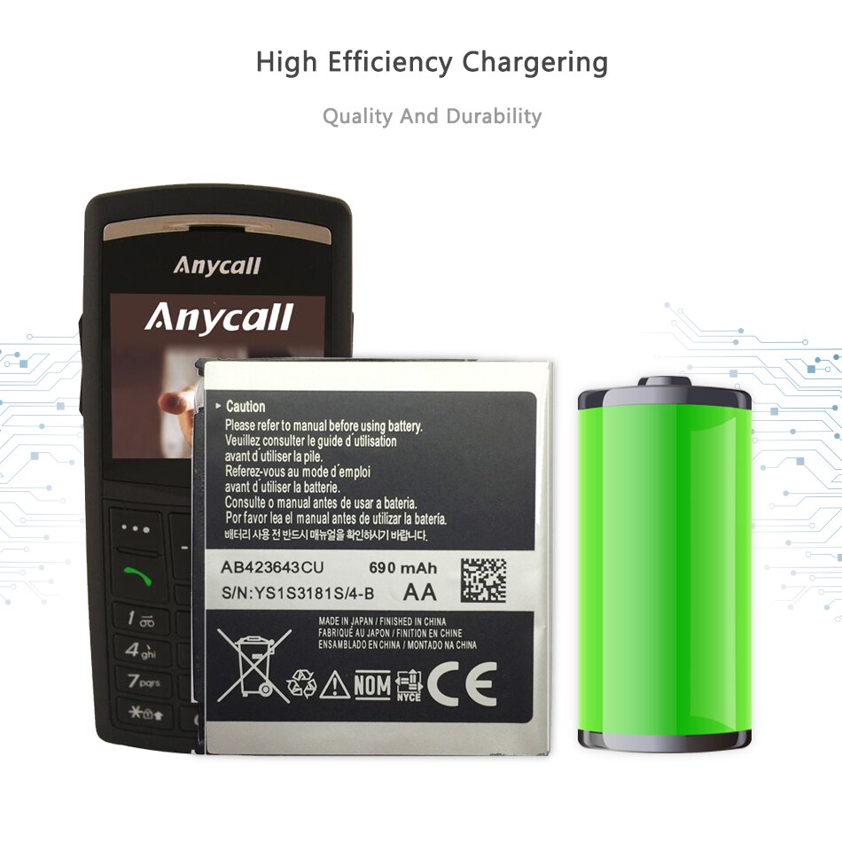 AB423643CU (AB423643CC AB423643CE) Battery for samsung X828 D830 D838 E840 F589 F639 U100 U308 U600 X820 with Track Code