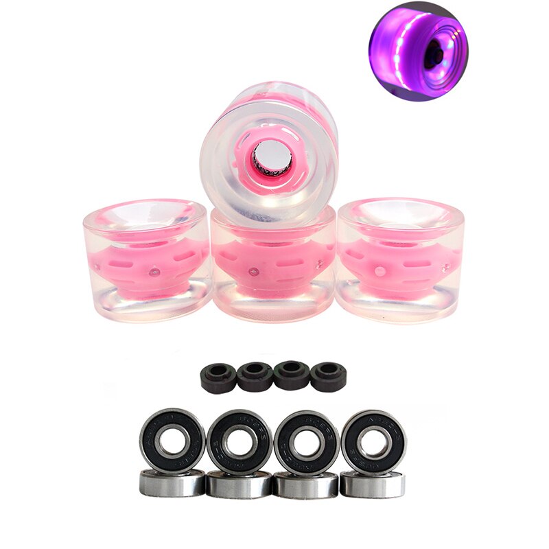EIN einstellen von 4 Profi Longboard Räder 70mm 78A LED 3 farbe Skateboard Räder mit ABEC 11 Lagerbier und Abstandshalter Beleuchtung: Rosa