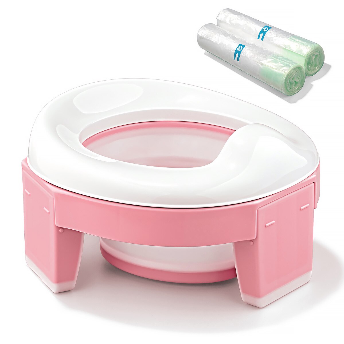 Baby Draagbare Wc Zindelijkheidstraining Seat Multifunctionele 3 In 1 Reizen Wc Seat Opvouwbare Kinderen Potje Met Zakken: pink with 2bags