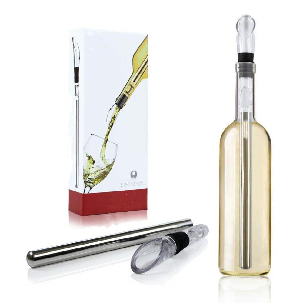 Wine Chiller Stick 3-in-1 Stainless Steel Wine Bottle Cooler Stick Rapid Iceless Wine Chilling Rod with Aerator and Pourer