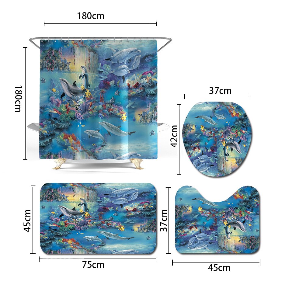 Sea World Gedrukt Badmat Wc Creativiteit Badkamer Tapijt Set Home Decor Badmat Douchegordijn Set Badkamer Vloermat badmat