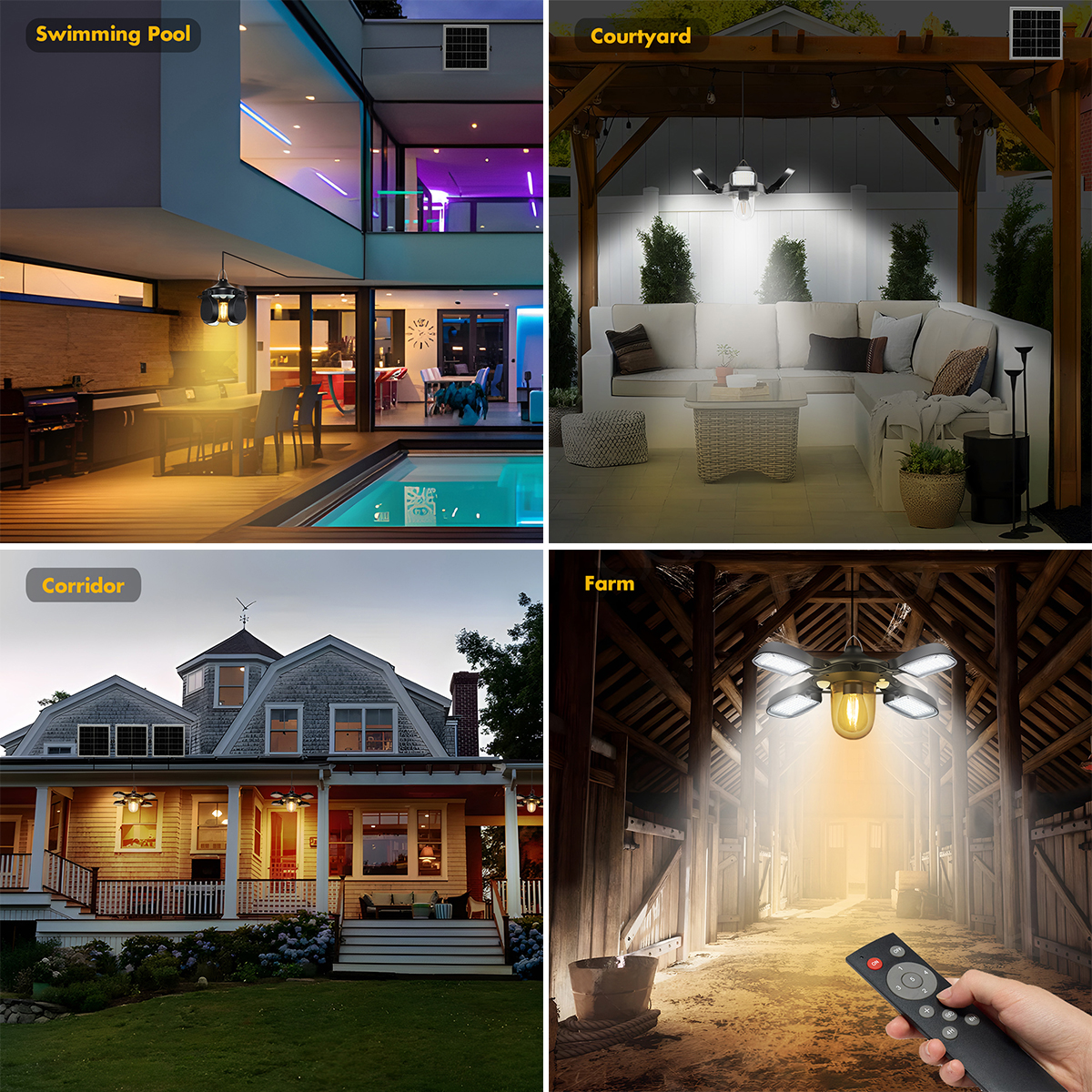 Luz de Granero alimentada por energía Solar 192led, luz Solar para cobertizo para interior y exterior, luz colgante Solar con Sensor de movimiento Dual de 1000LM para cenador