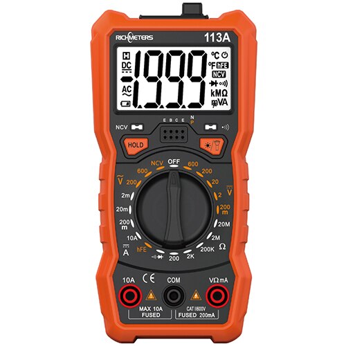 RICHMETERS RM113D NCV Digital Multimeter 6000 counts Auto Ranging AC/DC voltage meter Flash light Back light Large Screen 113A/D: 113A without magnet