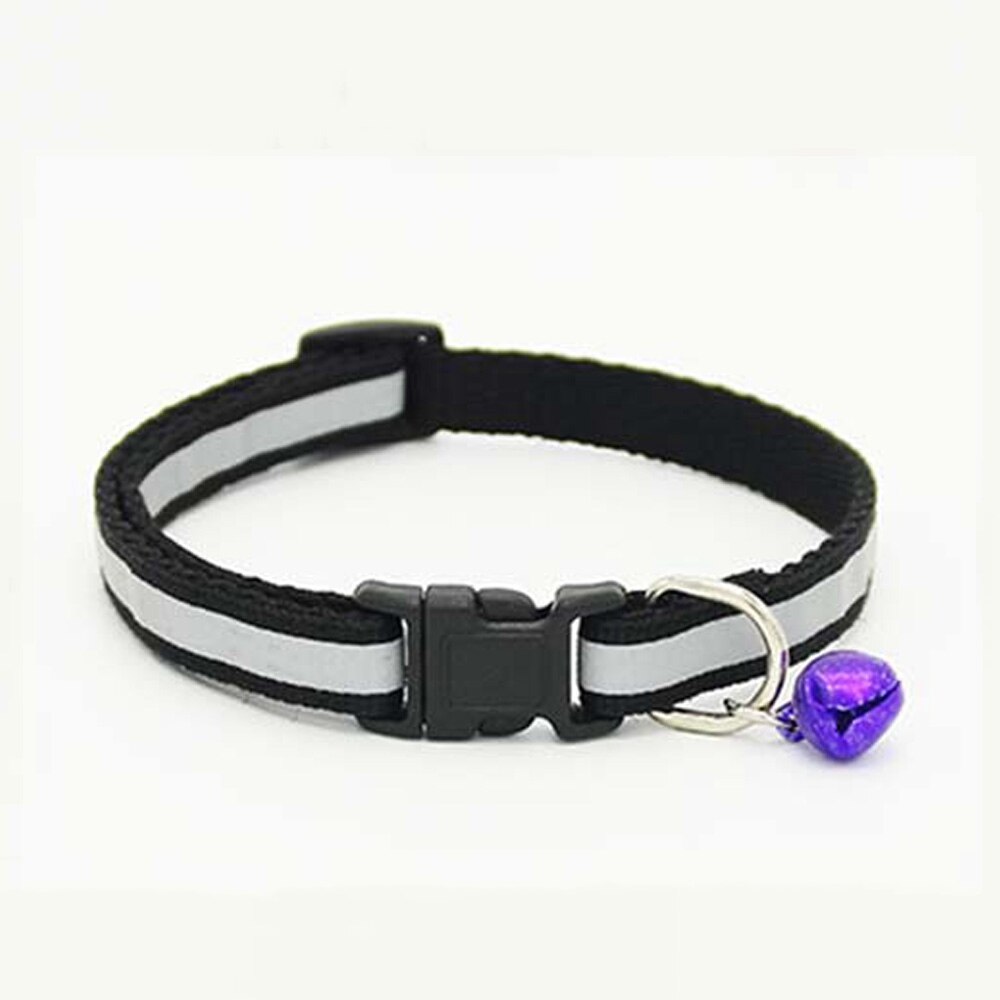 Pet Cat Dog Collar Nylon Strap Bell Reflective Collar Adjustable Collar Dog Puppy Necklace Pet Cat Safe Leash Accessories: Black