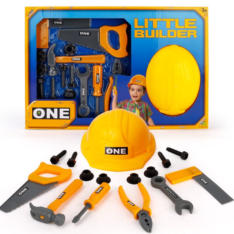 15 stücke Lebensechte Kunststoff Repair Tool Kits Kinder Spielhaus DIY Wartung Werkzeuge Sets mit Sicherheit Helm Jungen Entwicklungs Spielzeug