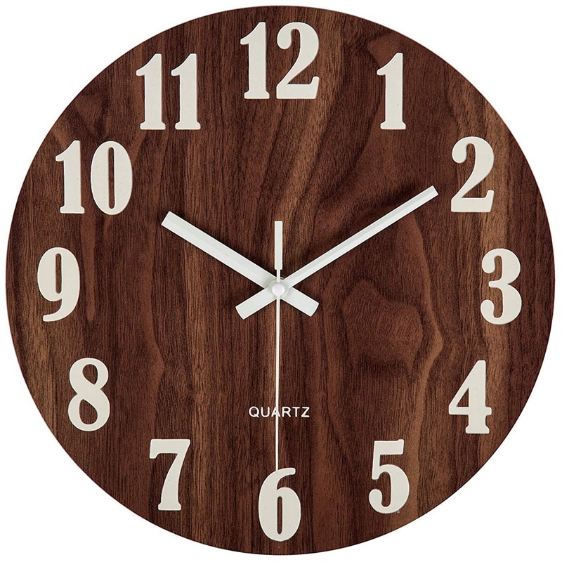 12 Inch Night Light Function Wooden Wall Clock Vintage Rustic Country Tuscan Style For Kitchen Office Home Silent & Non-Ticking: Default Title