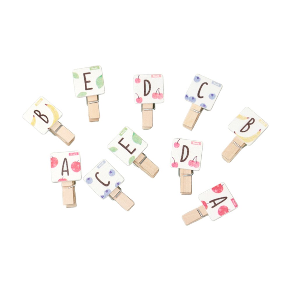50PCS Mini Wooden Clips Alphabet Decorative Fruit Pattern Clothespins Photo Pegs Craft Clips for Display Picture DIY