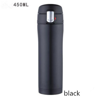 Termo Taza Termo taza al vacío taza 304 de acero inoxidable con aislamiento taza 450ML botella térmica termo vacío frasco botella de agua: Negro