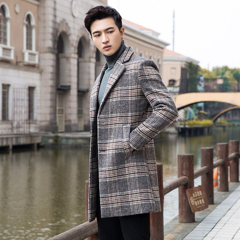 Batmo Herfst Wol Plaid Toevallige Trenchcoat Mannen, Mannen Wollen Jas, wol Jassen Mannen N901