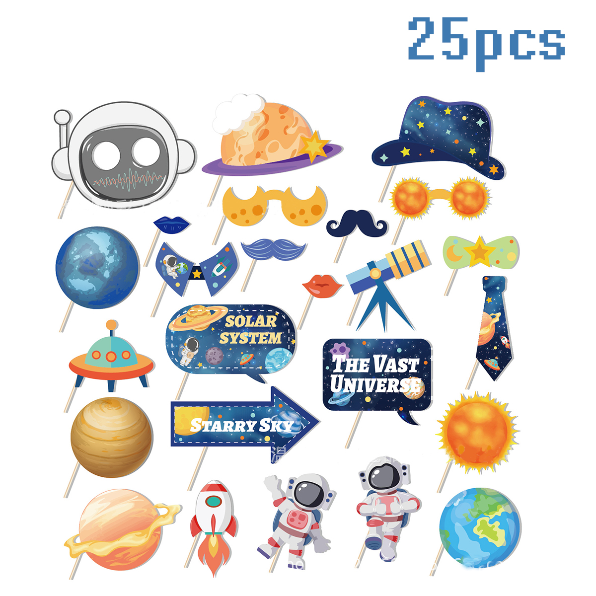 Astronauts Planets Party Photobooth Props Planetary Solar System Party Boy Blue Starry Sky 1st Birthday Party The Vast Universe: Dark Khaki