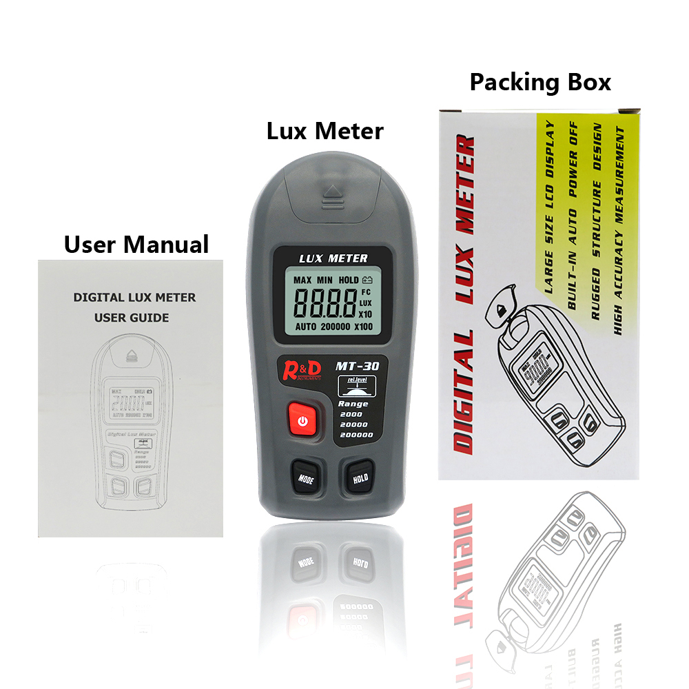 R&amp;D MT30 Grey illuminometer lux/fc photometer tester Enviromental Testing Lux meter 0~200,000lux Range light meter pocket