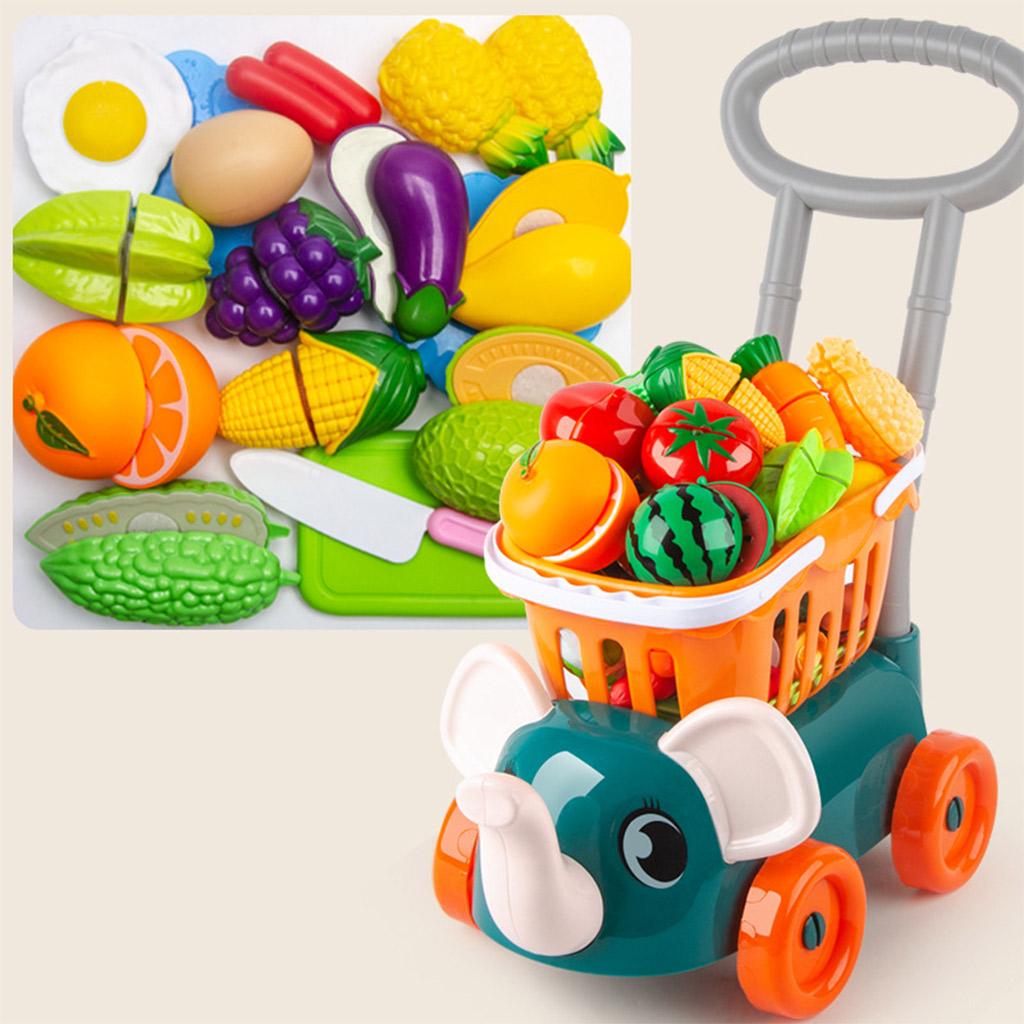 Shopping Cart Pretend Play Trolly w/ Vegetable Fruit Learning Education Toys