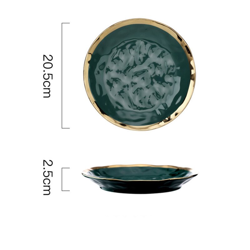 Ceramic Dark Green Glaze Dinner Plates Bone China Dinnerware Dessert Salad Serving Plate Rice Soup Bowls Kitchen Tableware: 8 inch plate