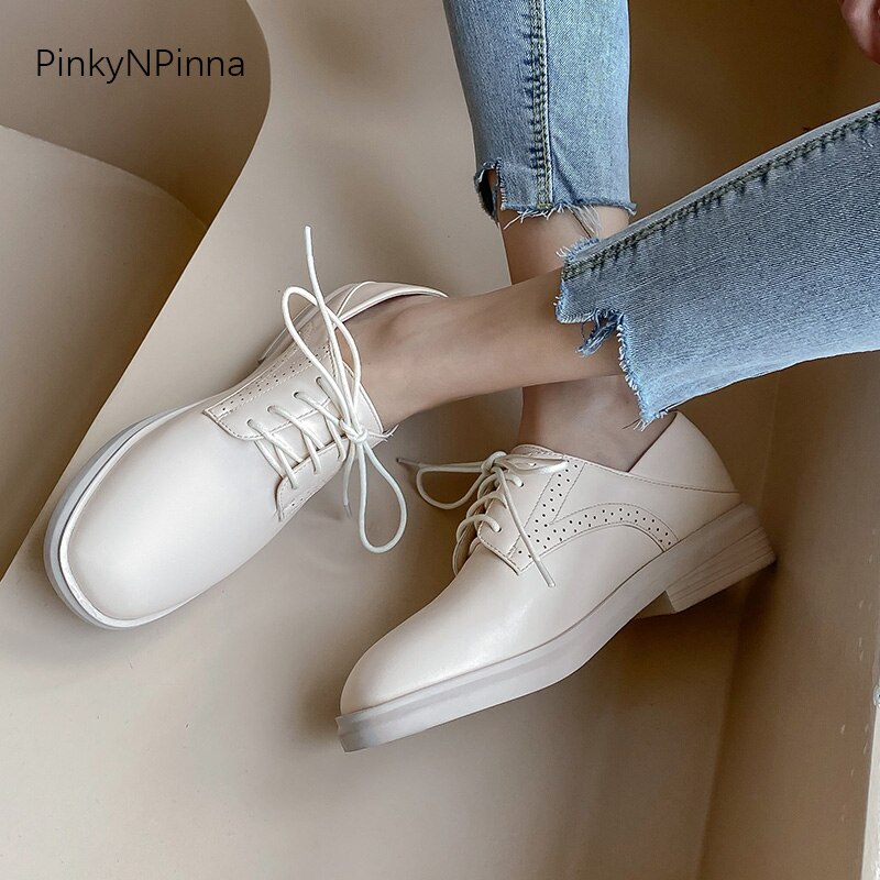 Preppy Stijl Vrouwen Oxford Schoenen Jaar Lente Laced Up Casual Schoenen Street School Plus Size Jonge Dames Kantoor commuter