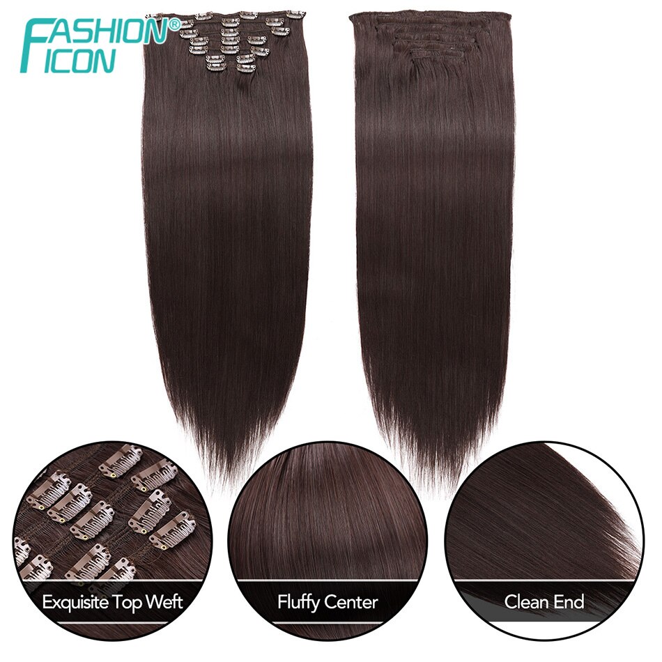 Synthetic Silky Straight Clip In Hair Extension with 20Clips 24Inch 140g Natural Color Hairpieces For Women By Icon