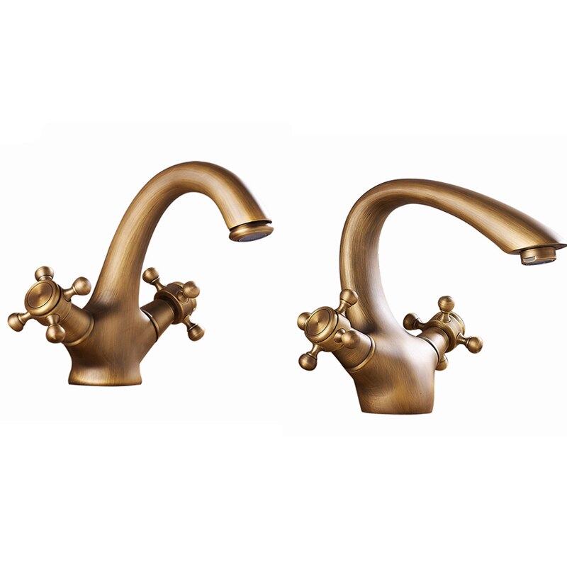 Grifo antiguo de agua y fría Br, grifos de lavabo cepillado de bronce, baño, lavabo de clásico, mezclador de doble mango