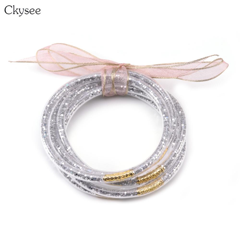 5pc/lot Glitter Silicone Bracelet Set Jelly Bow Circle Big Multi-layer Bracelet Bangle For Women Girl Bangles Jewelry: sliver