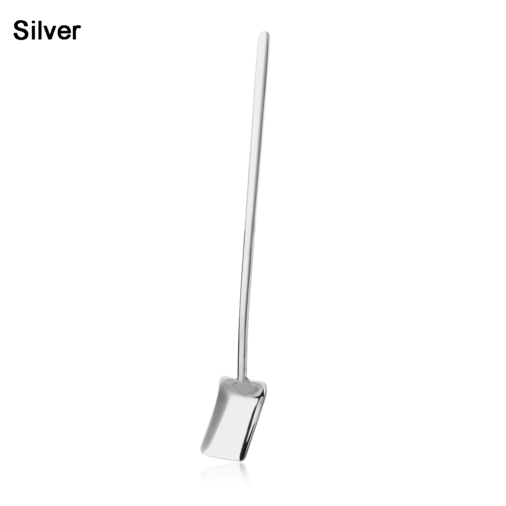 1PC Rvs Vierkante Schop Koffielepel Lange Steel Roeren Scoop Dessert Bestek Melk Thee Cafe Bestek: Zilver