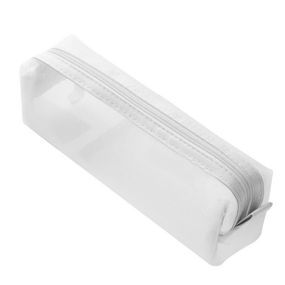 Solid Color Pencil Case Zipper Transparent Mesh Pencil Case Pen Storage Bag Student material escolar пенал школьный: white