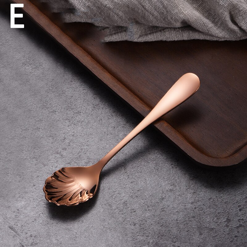 Shell Shape Stainless Steel Spoon Teaspoons Coffee Spoons Ice Cream Sugar Dessert Spoons Tableware Kitchen Accessories: E