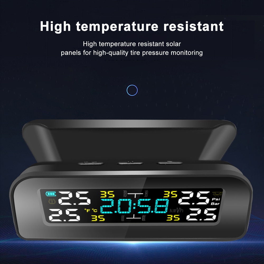 TPMS-sistema de seguridad para coche, dispositivo de energía Solar con alarma de presión de neumático de coche, Monitor ajustable 360