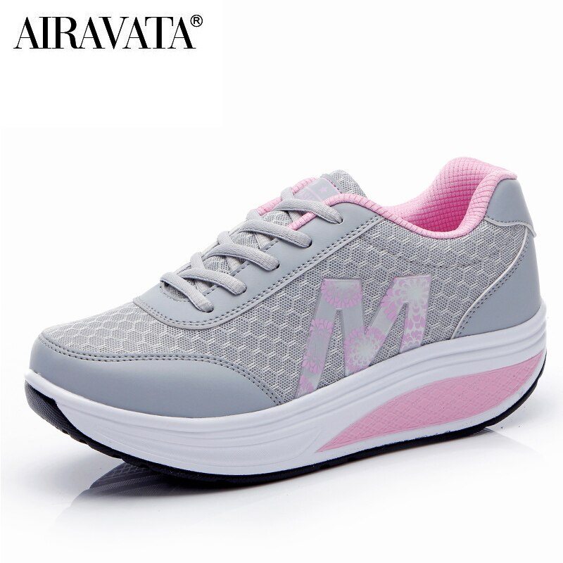 Women's Casual Mesh Breathable Increased Shake Shoes Fitness Shoes Outdoor Casual Shoes: Gray / 37